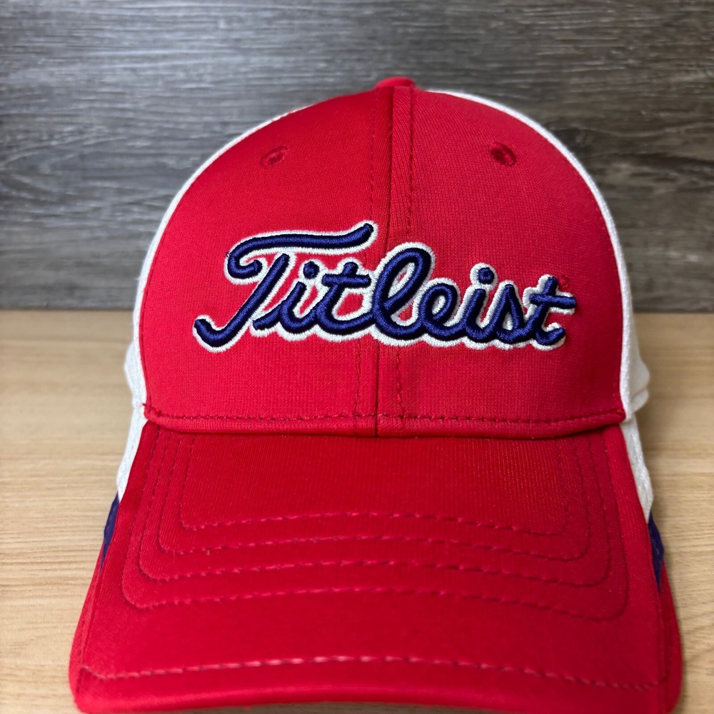 Titleist Hat Cap Fitted S/M Red Golf Golfing Script Breathable - Picture 2 of 11